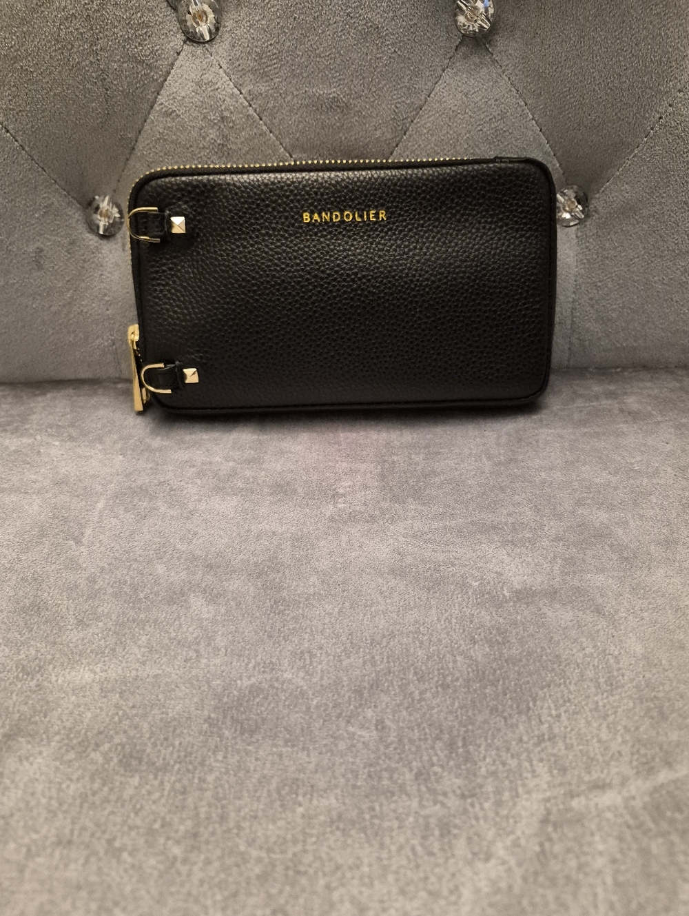 Bandolier Black Pebbled Leather Expanded Zip Pouch